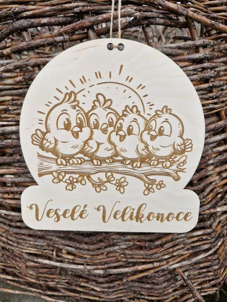 Cedulka na dveře "Veselé Velikonoce" - Ptáčci