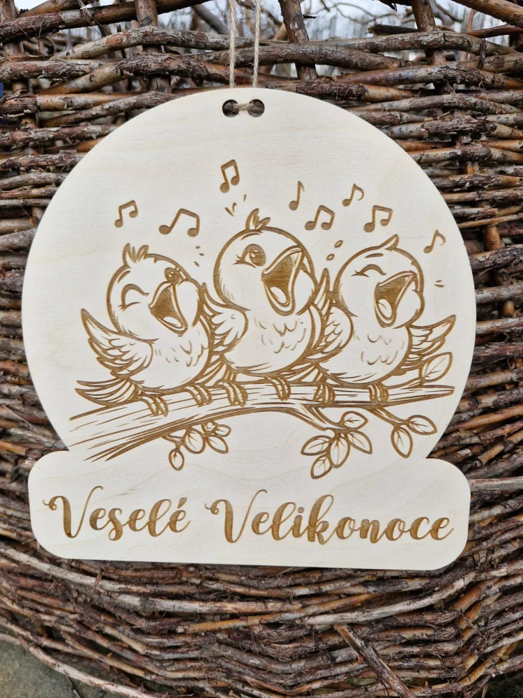 Cedulka na dveře "Veselé Velikonoce" - Ptáčci