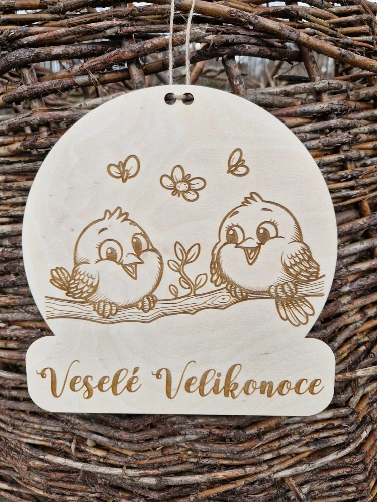 Cedulka na dveře "Veselé Velikonoce" - Ptáčci