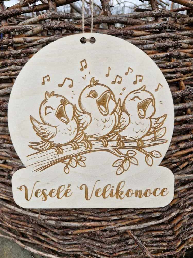 Cedulka na dveře "Veselé Velikonoce" - Ptáčci